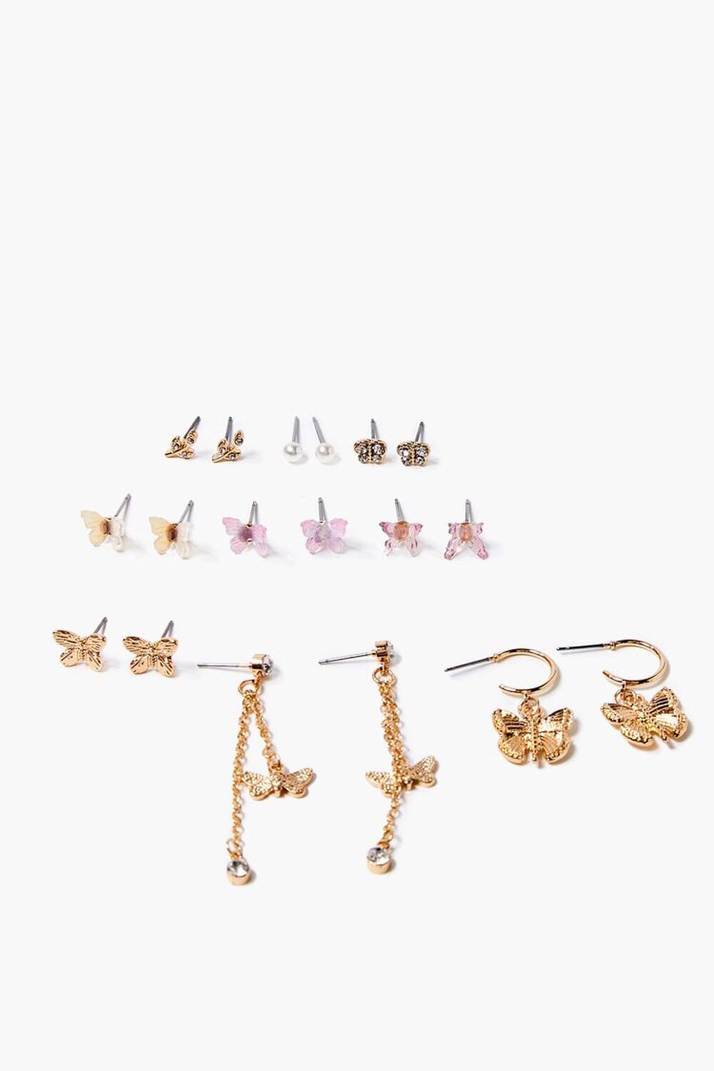 GOLD/PINK Butterfly Drop & Stud Earring Set, image 1
