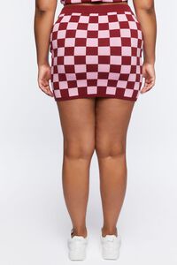 PINK/MAROON Plus Size Checkered Sweater-Knit Mini Skirt, image 4