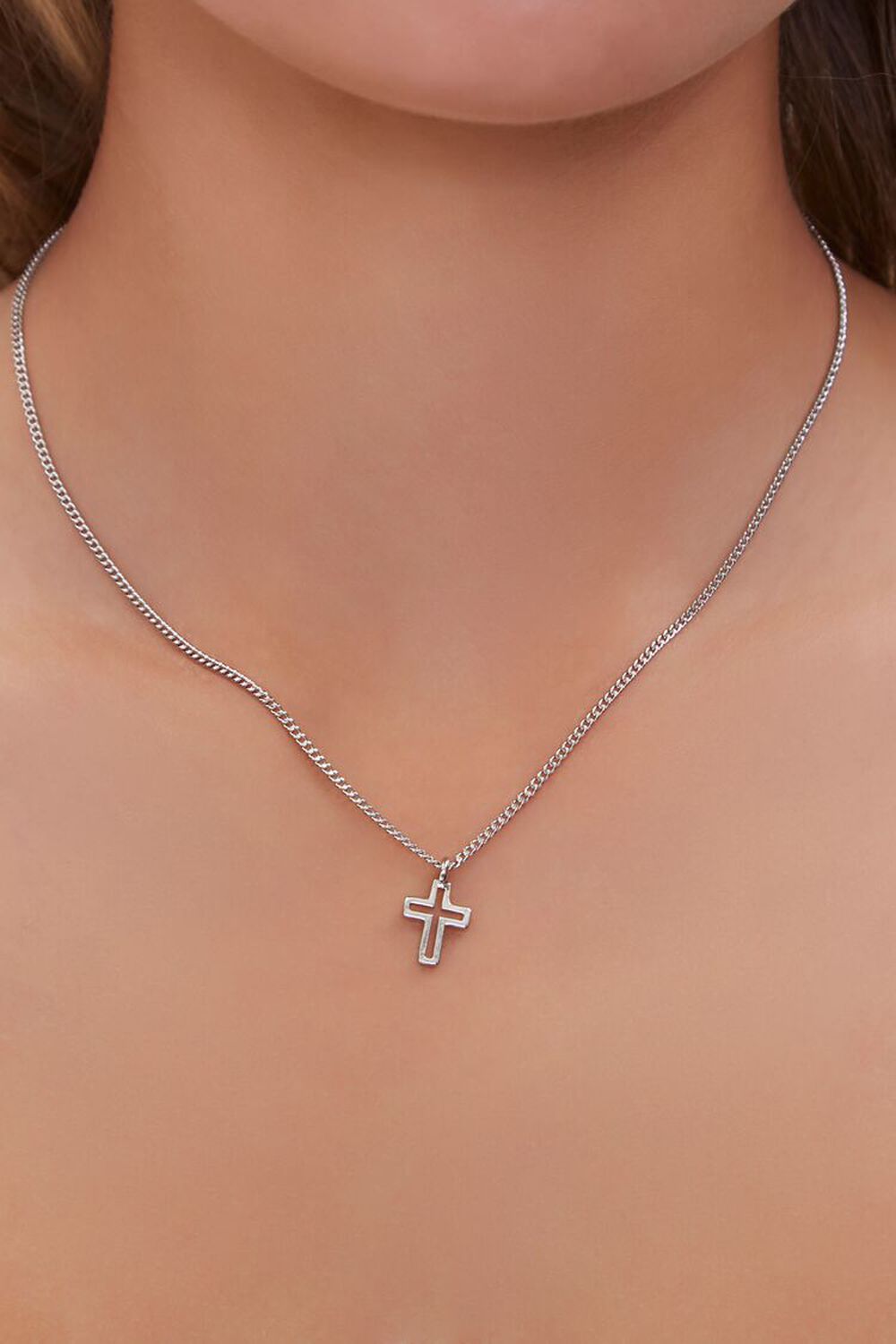 SILVER Cutout Cross Charm Necklace, image 1