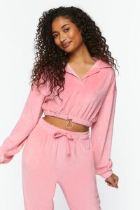 PINK Velour Cropped Pullover, image 1