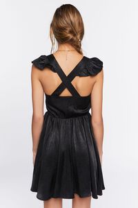 BLACK Satin Butterfly Sleeve Mini Dress, image 3