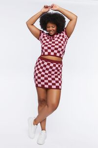PINK/MAROON Plus Size Checkered Sweater-Knit Mini Skirt, image 5