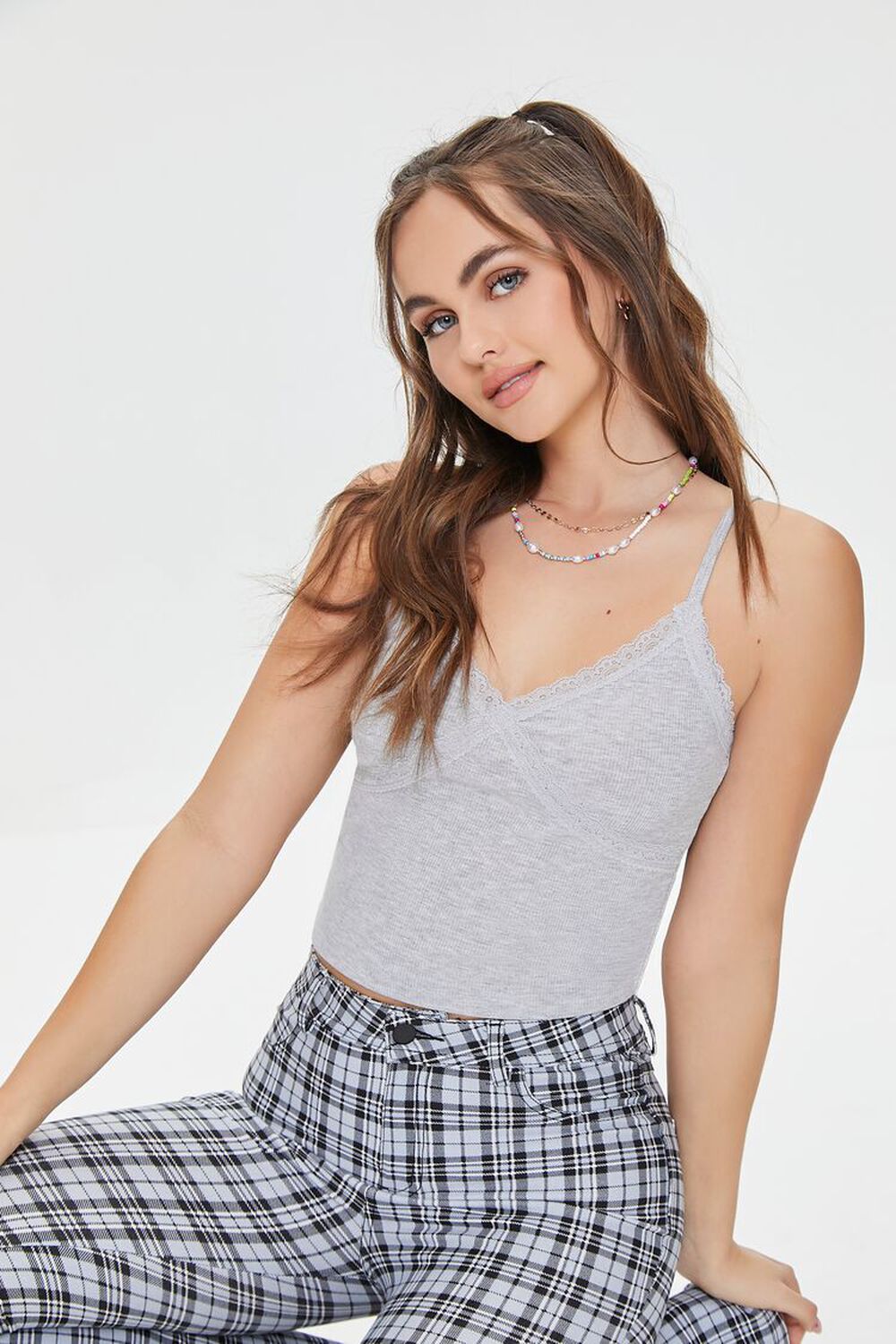 HEATHER GREY Lace-Trim Cropped Cami, image 1