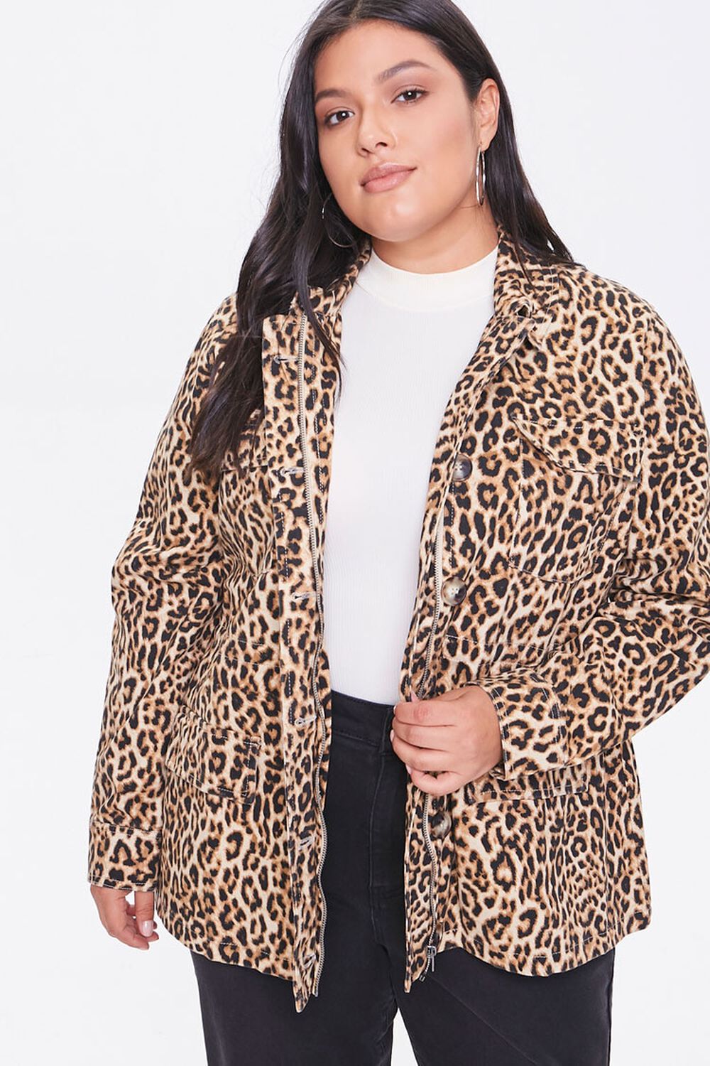 TAN/MULTI Plus Size Leopard Print Jacket, image 1