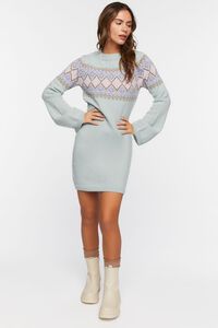 LIGHT BLUE/MULTI Fair Isle Sweater Mini Dress, image 1