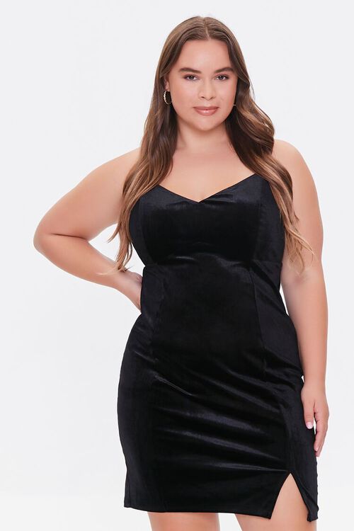 BLACK Plus Size Velvet Mini Dress, image 1