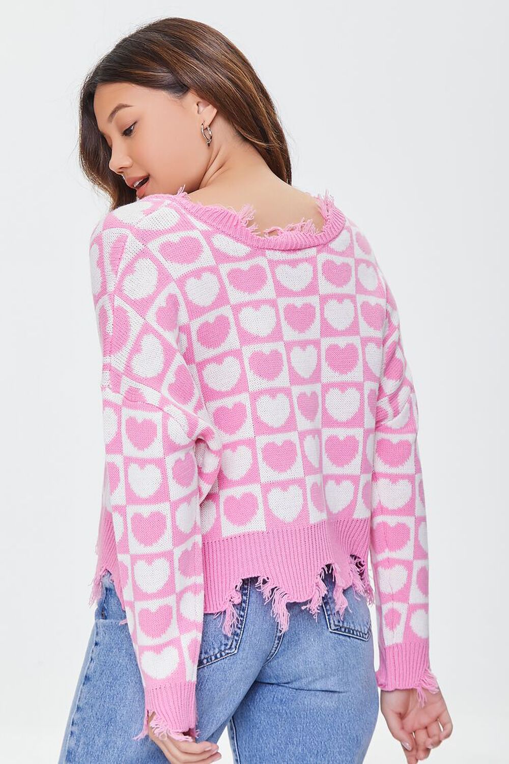 PINK/WHITE Heart Checkered Sharkbite Sweater, image 3