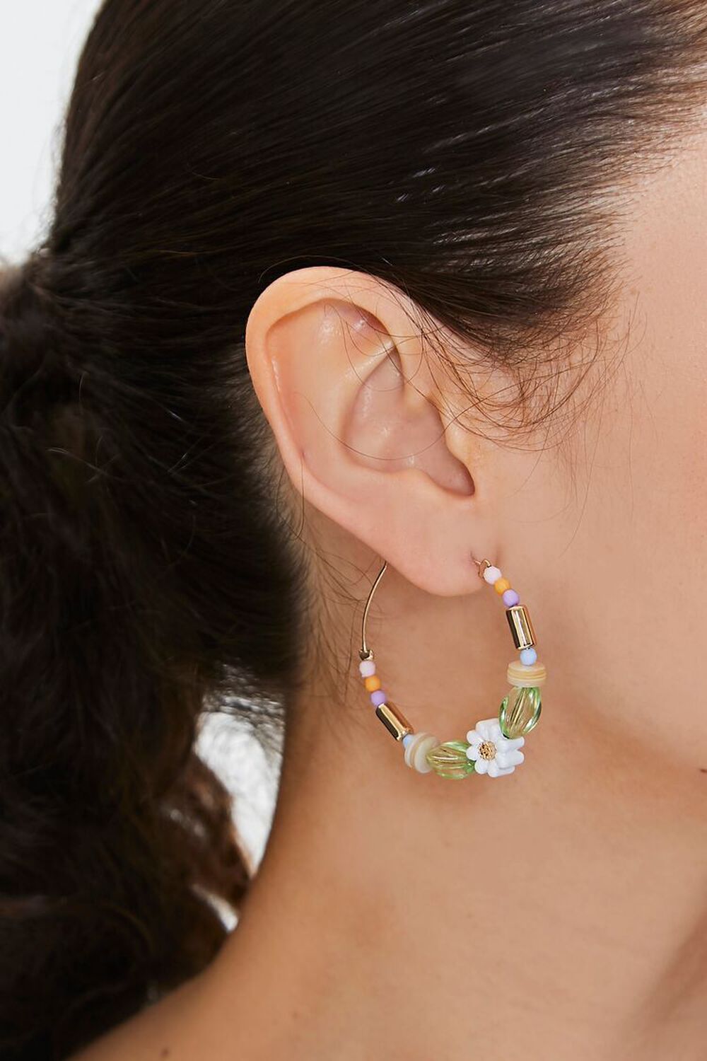 Floral Beaded Hoop Earrings, image 1