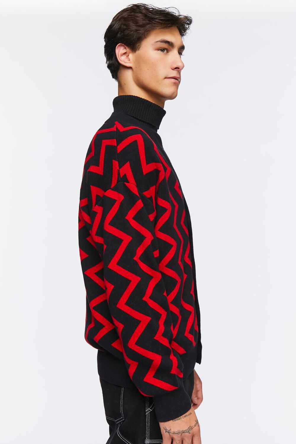 BLACK/RED Chevron Cardigan Sweater, image 2