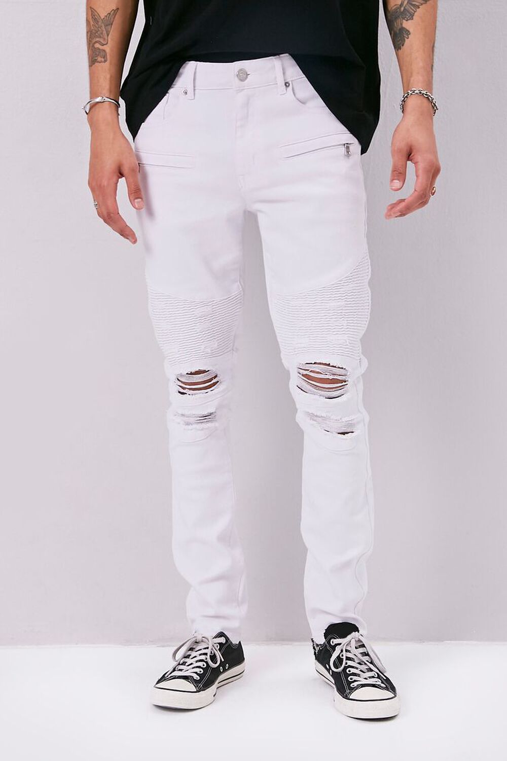 WHITE Distressed Moto Skinny Jeans, image 2