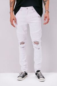 WHITE Distressed Moto Skinny Jeans, image 2