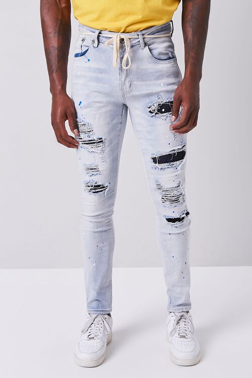 LIGHT BLUE Paint-Splatter Distressed Slim-Fit Jeans, image 2