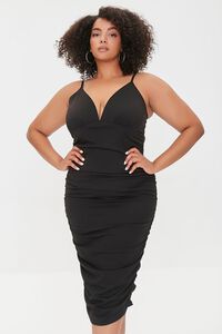 BLACK Plus Size Ruched Mesh Midi Dress, image 4