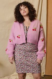 PURPLE/MULTI Plus Size Cherry Cardigan Sweater, image 1