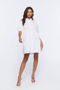 WHITE Tiered Mini Shirt Dress, image 4