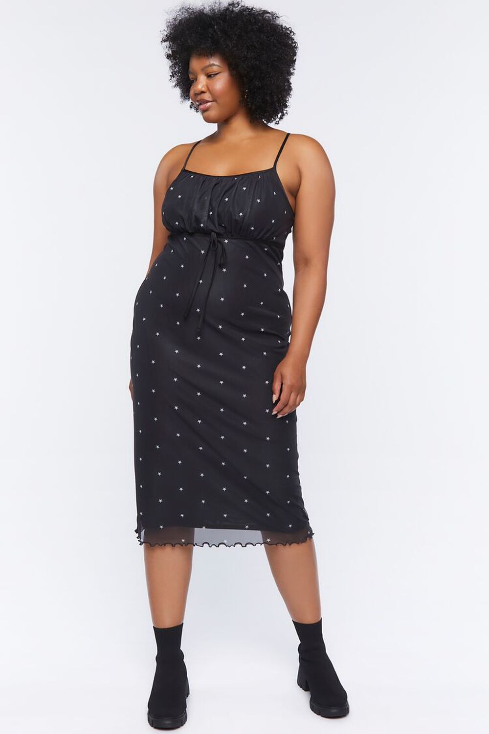 BLACK/WHITE Plus Size Star Print Midi Dress, image 1