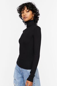 BLACK Ribbed Turtleneck Sweater-Knit Top, image 2