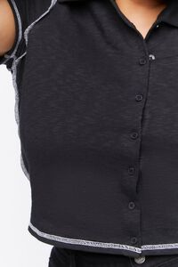 BLACK Plus Size Cropped Polo Shirt, image 5