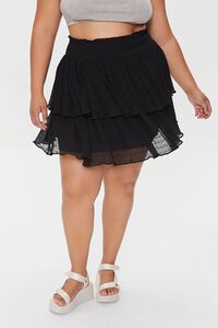 BLACK Plus Size Tiered Flounce Mini Skirt, image 2