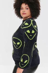 BLACK/GREEN Plus Size Fuzzy Knit Alien Sweater, image 2