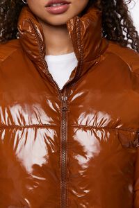 BROWN Faux Patent Leather Puffer Jacket, image 5