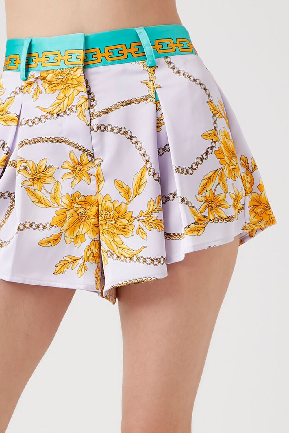 Pleated Floral & Chain Print Shorts