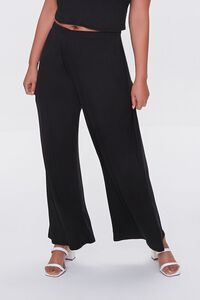 BLACK Plus Size Cropped Tee & Wide-Leg Pants Set, image 5