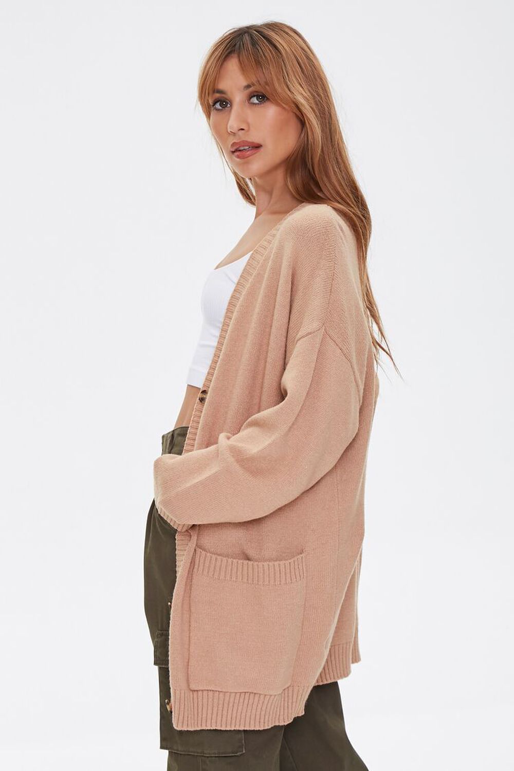 TAUPE Patch-Pocket Cardigan Sweater, image 2