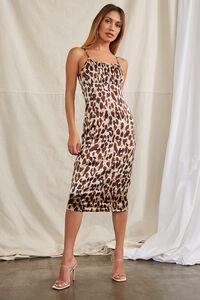 TAN/MULTI Leopard Print Satin Midi Dress, image 4