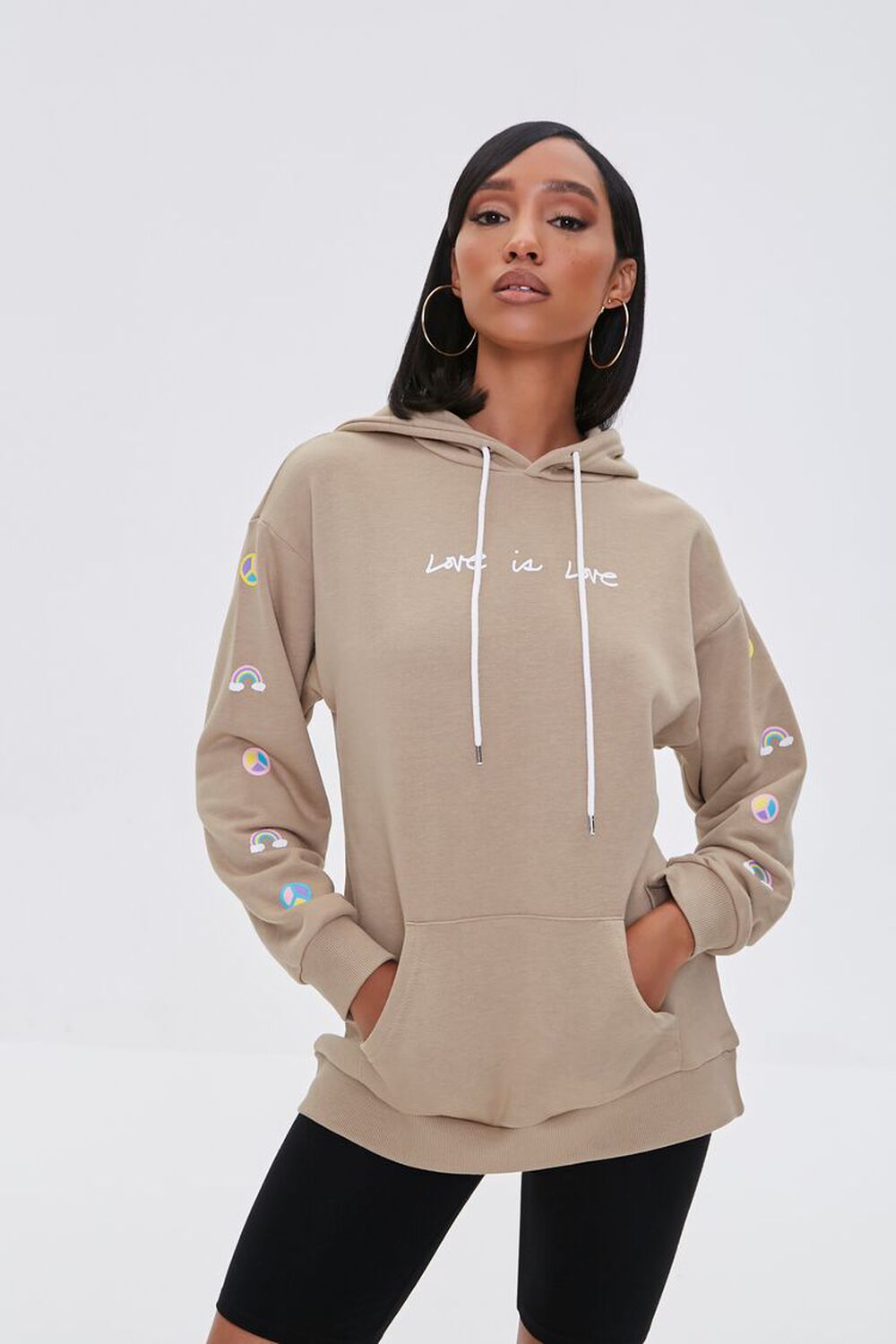 TAUPE/WHITE Love Embroidered Graphic Hoodie, image 2