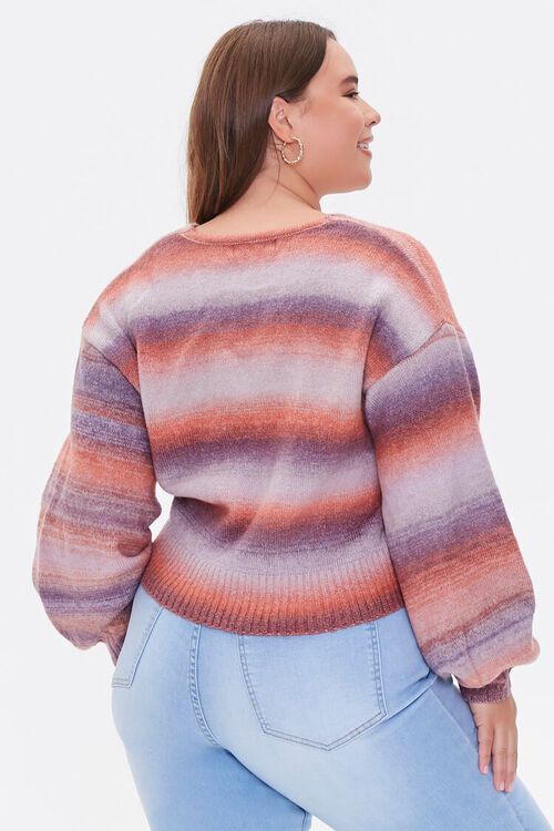 RUST/MULTI Plus Size Striped V-Neck Sweater, image 3