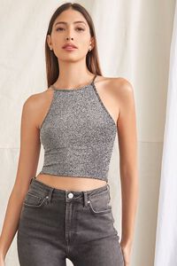 BLACK/SILVER Glitter Knit Cropped Cami, image 2