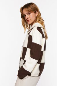 CREAM/BROWN Colorblock Checkered Half-Zip Sweater, image 2