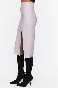 SILVER Faux Leather Thigh-Slit Midi Skirt, image 3