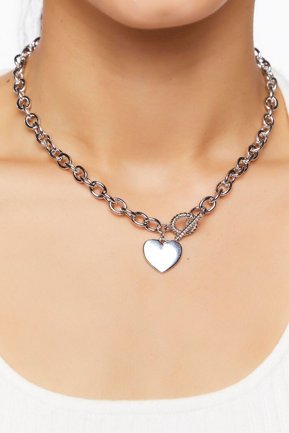 SILVER Heart Pendant Toggle Necklace, image 1