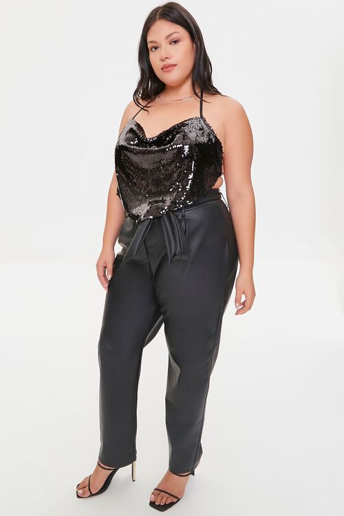 BLACK Plus Size Sequin Halter Top, image 4