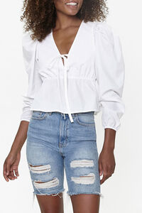 WHITE Plunging Balloon-Sleeve Top, image 1
