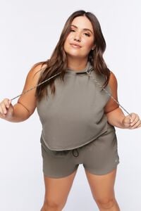 TAUPE Plus Size Active Raw-Cut Cropped Hoodie, image 1