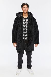 BLACK Hooded Plush Longline Coat, image 4