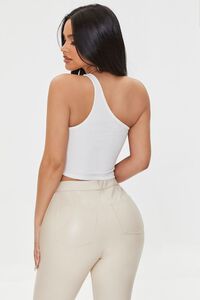 WHITE Ribbed One-Shoulder Crop Top, image 3