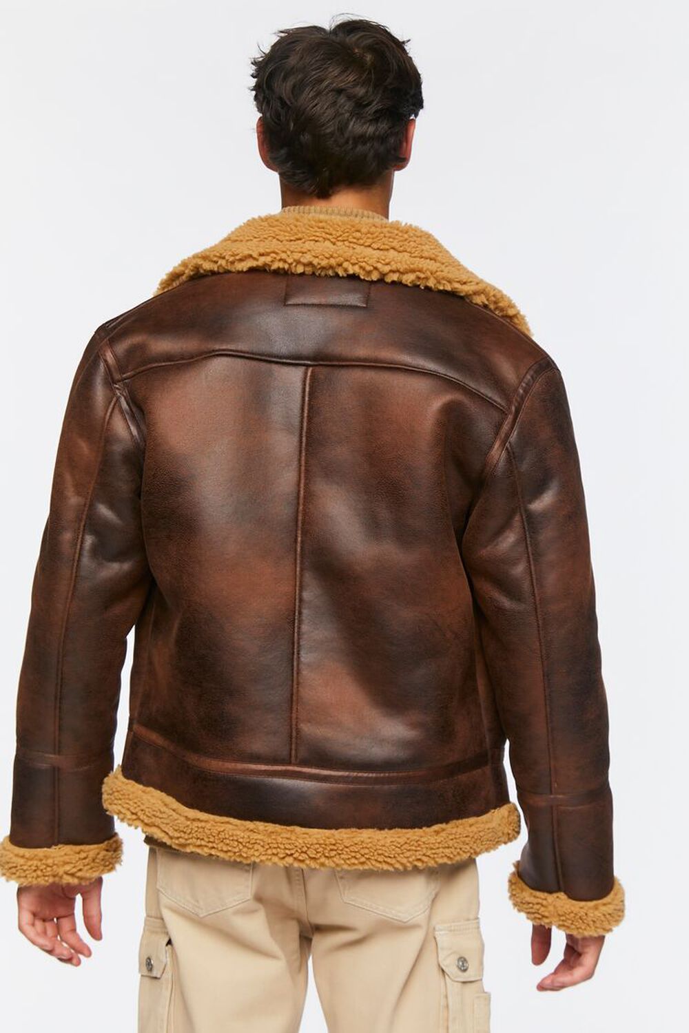 BROWN/TAUPE Faux Shearling Trim Zip-Up Jacket, image 3