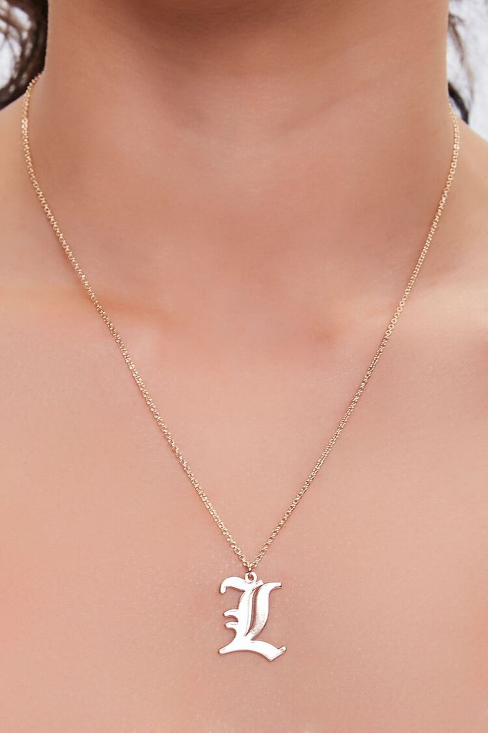 GOLD/L Initial Pendant Chain Necklace, image 1