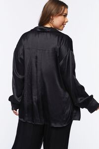 BLACK Plus Size Satin Cropped Cami & Shirt Set, image 3