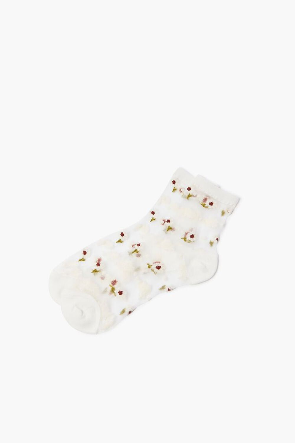 Embroidered Floral Mesh Crew Socks, image 2