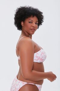 PINK/WHITE Plus Size Floral Print Bralette Bikini Top, image 2
