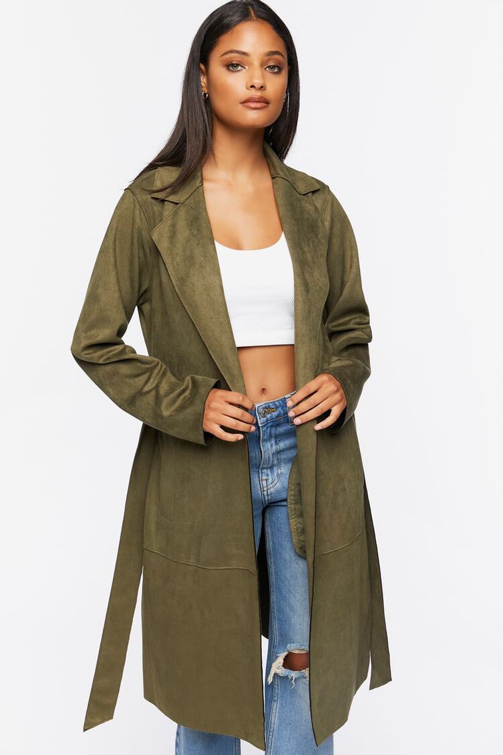 Faux Suede Shearling Embroidered Coat - Camel