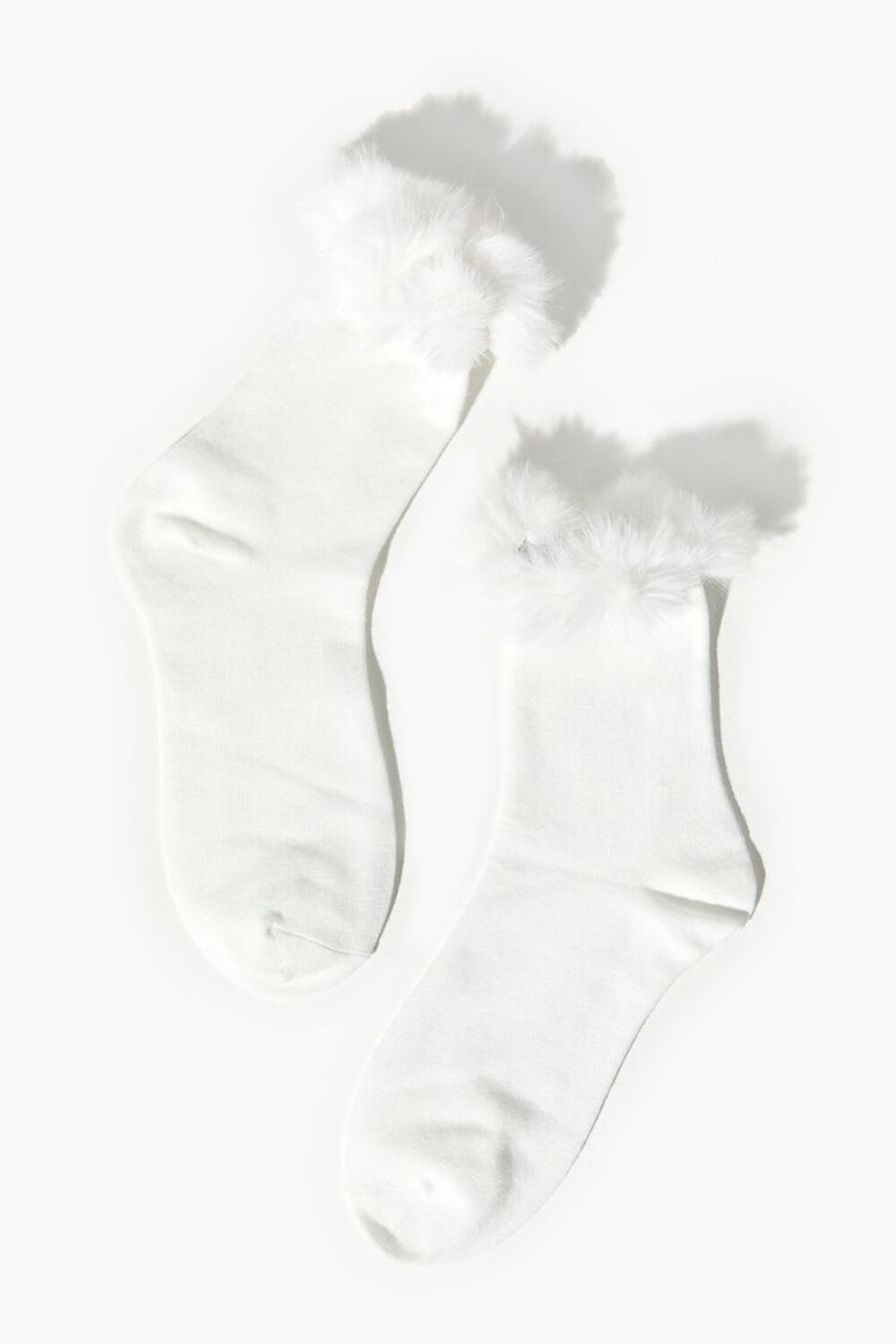 WHITE Faux Fur-Trim Crew Socks, image 2