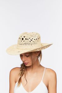 NATURAL Straw Fedora Cowboy Hat, image 1