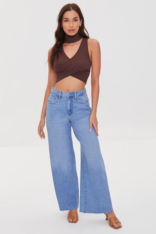 CHOCOLATE Ribbed Crossover Cutout Crop Top, image 4