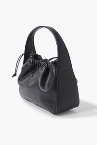 BLACK Faux Leather Ruched Shoulder Bag, image 2